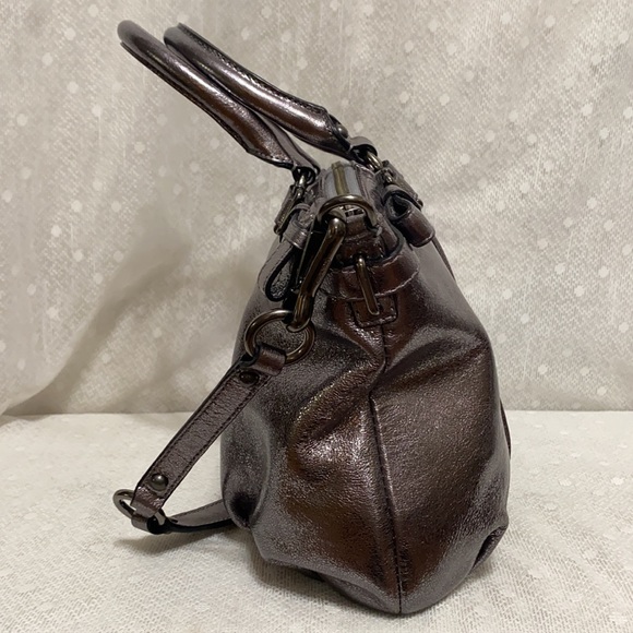 *SOLD*Coach Sophia Madison Metallic Gunmetal Leather Satchel - Picture 8 of 16